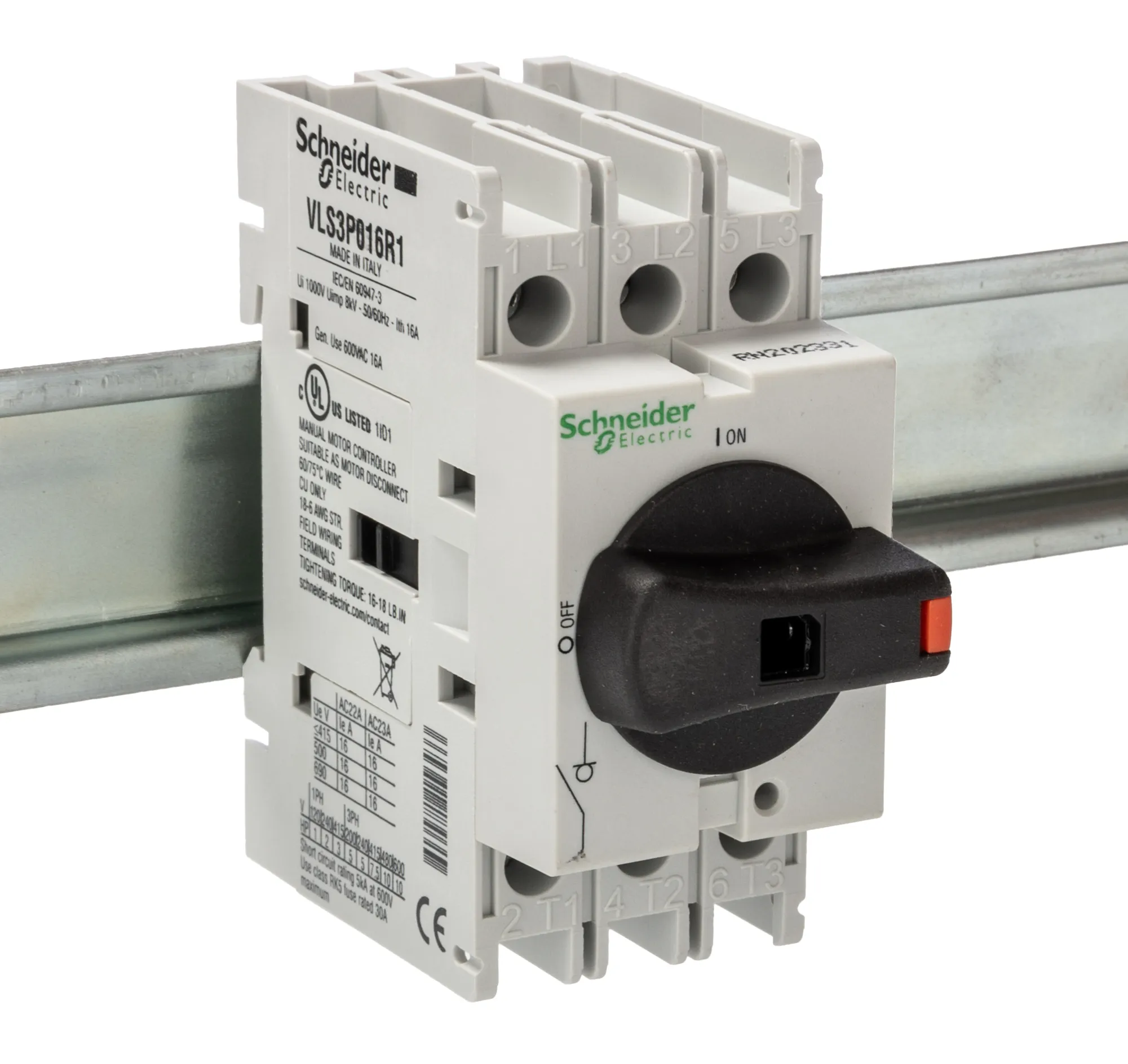 Sezionatore con interruttore Schneider Electric VLS3P016R1 serie VLS3P, 3P, 3 NA, 16A, per guida DIN TeSys VARIO LS,